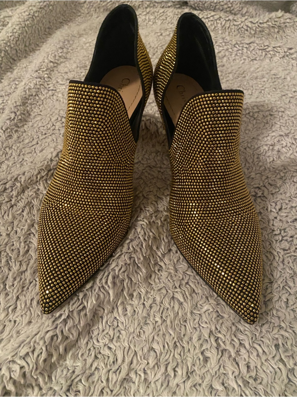 Dior Gold Crystal-Embellished Pointed Toe Women's Heels